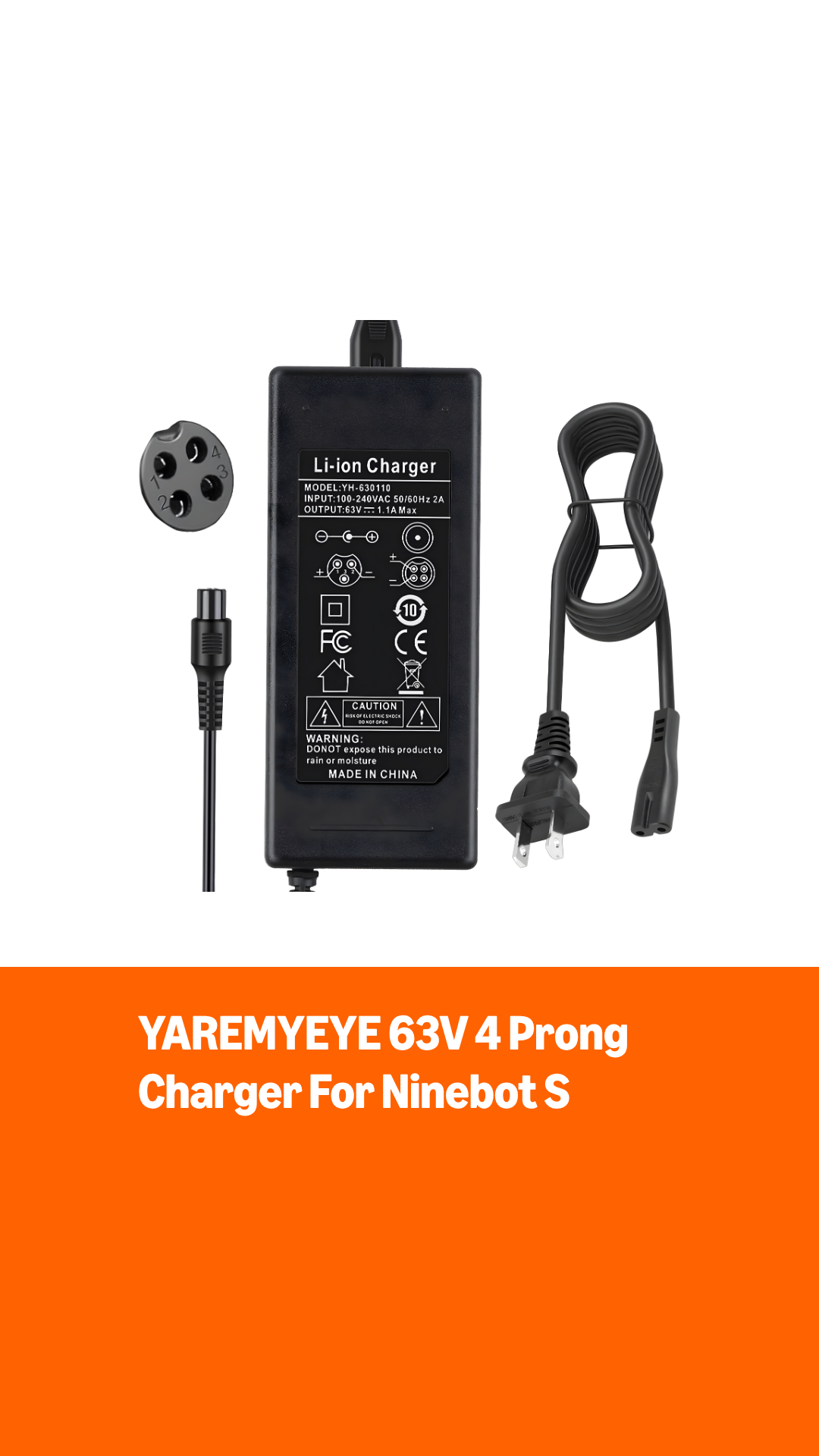 Amazon.com: 63V 4 Prong Charger for Ninebot S (Not for S-Plus